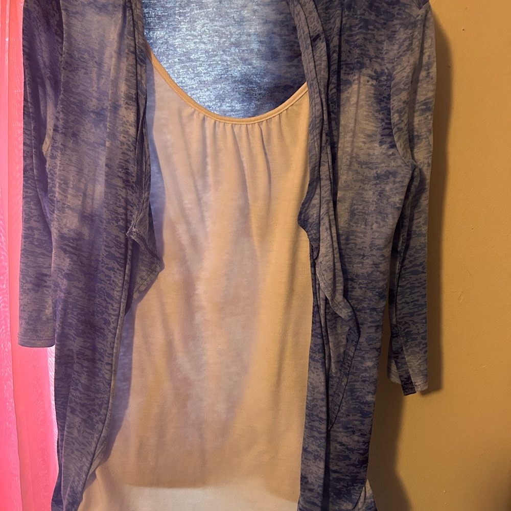 Blue and Cream Open Cardigan with Tank Top